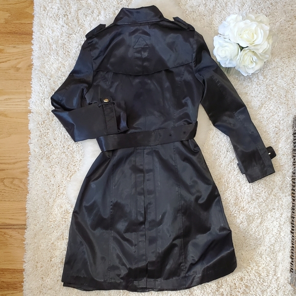 ERREUNO Jackets & Coats Erreuno Black Satin Trench Coat Gold